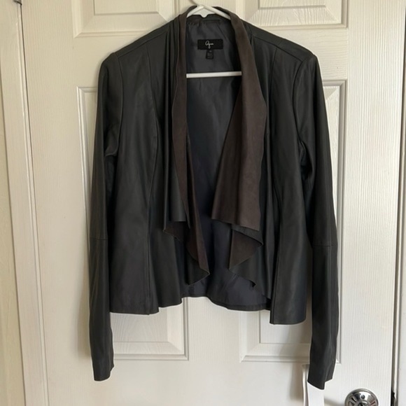 Aqua Jackets & Blazers - Aqua Smoke Grey Leather Waterfall Drape Moto Jacket NWT Size Small